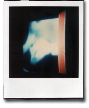 André Werner, TV-BLUE (triptych), SX70 polaroid, mounted on polaroid cartridge, 1988