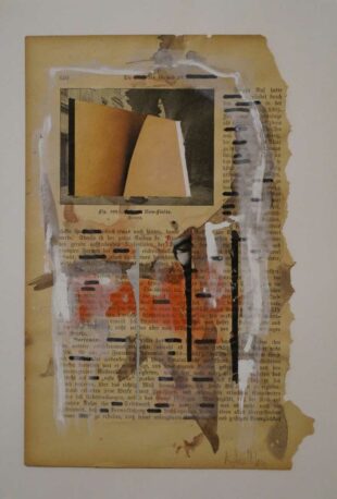 André Werner, untitled, mixed media, collage on book page, 1990, on A4 paper sheet