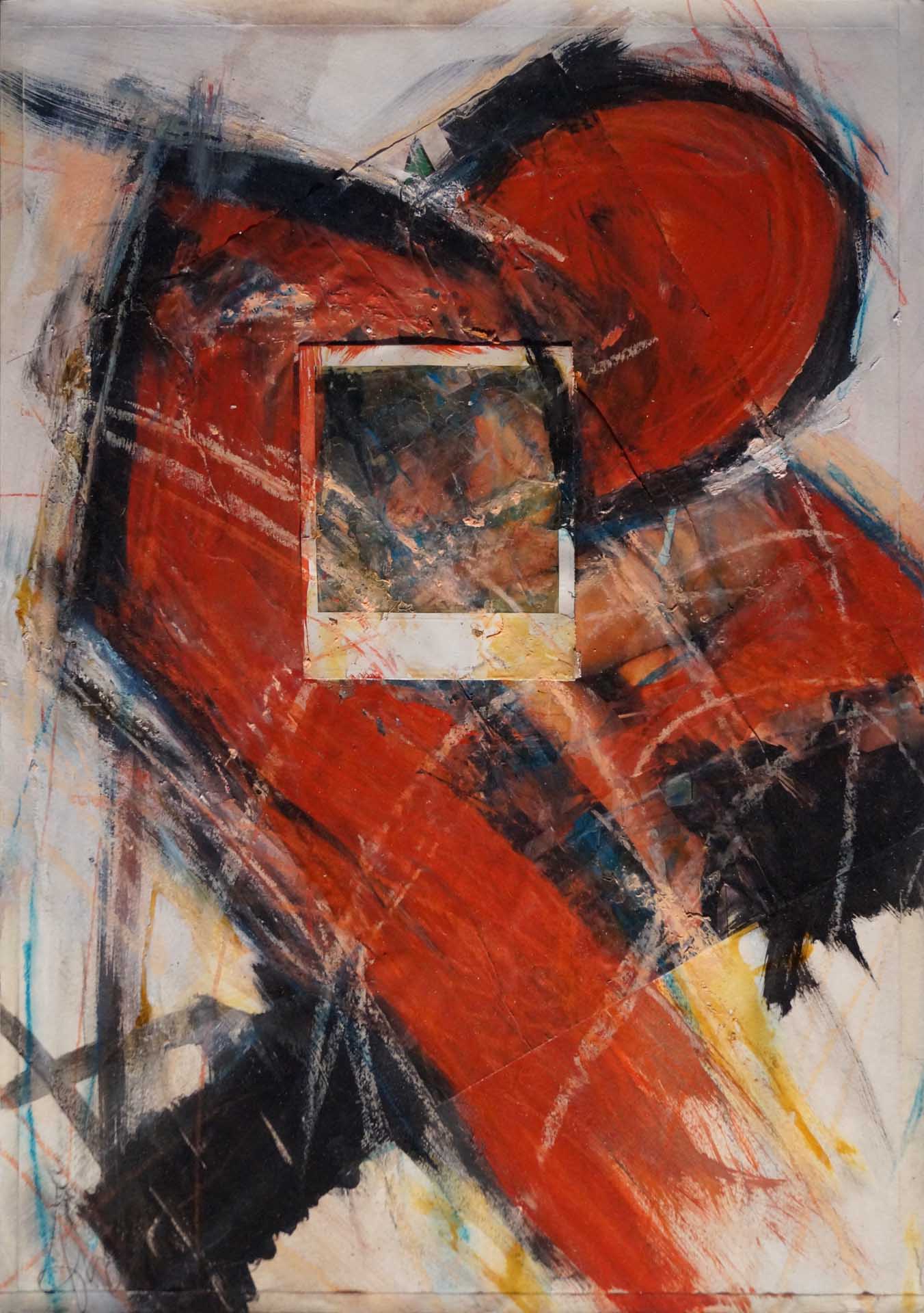 André Werner, untitled (red and girls V) mixed media, painting on photograph, Polaroid, 42 X 29,7 cm, A3, 1988