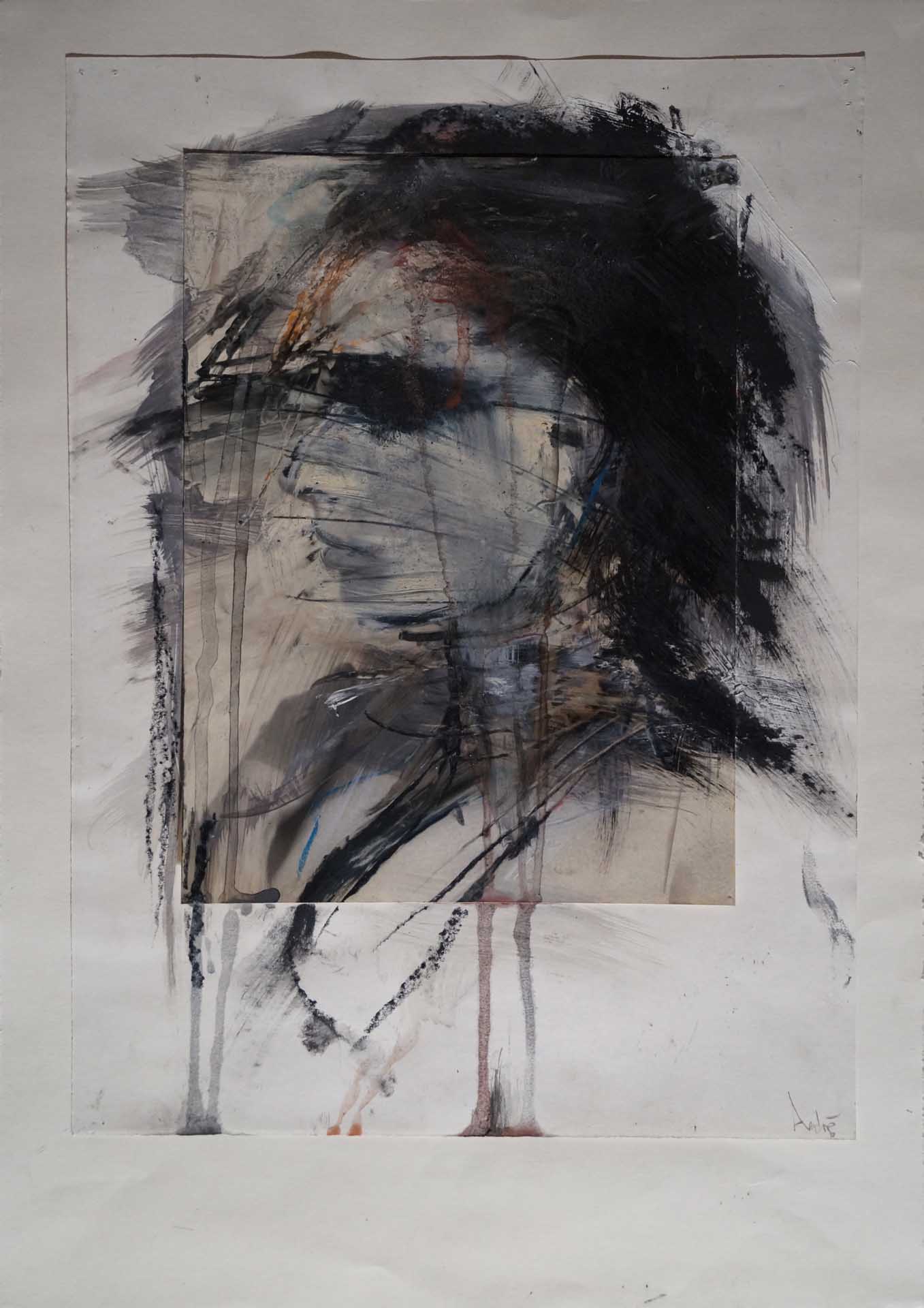 André Werner, untitled (portrait G.), mixed media, painting on black and white photograph, 35 x 25 cm, on A3 paper sheet, 1988