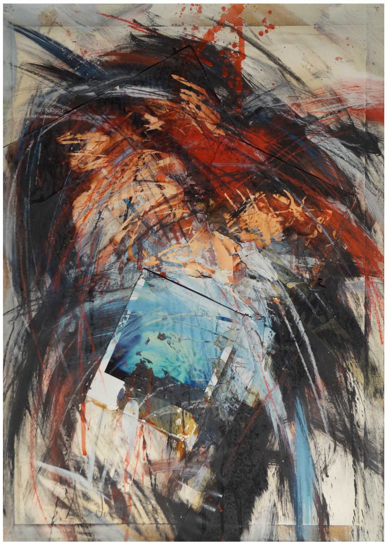 André Werner, untitled (black and blue), mixed media, painting on photograph, 42 X 29,7 cm, A3, 1988
